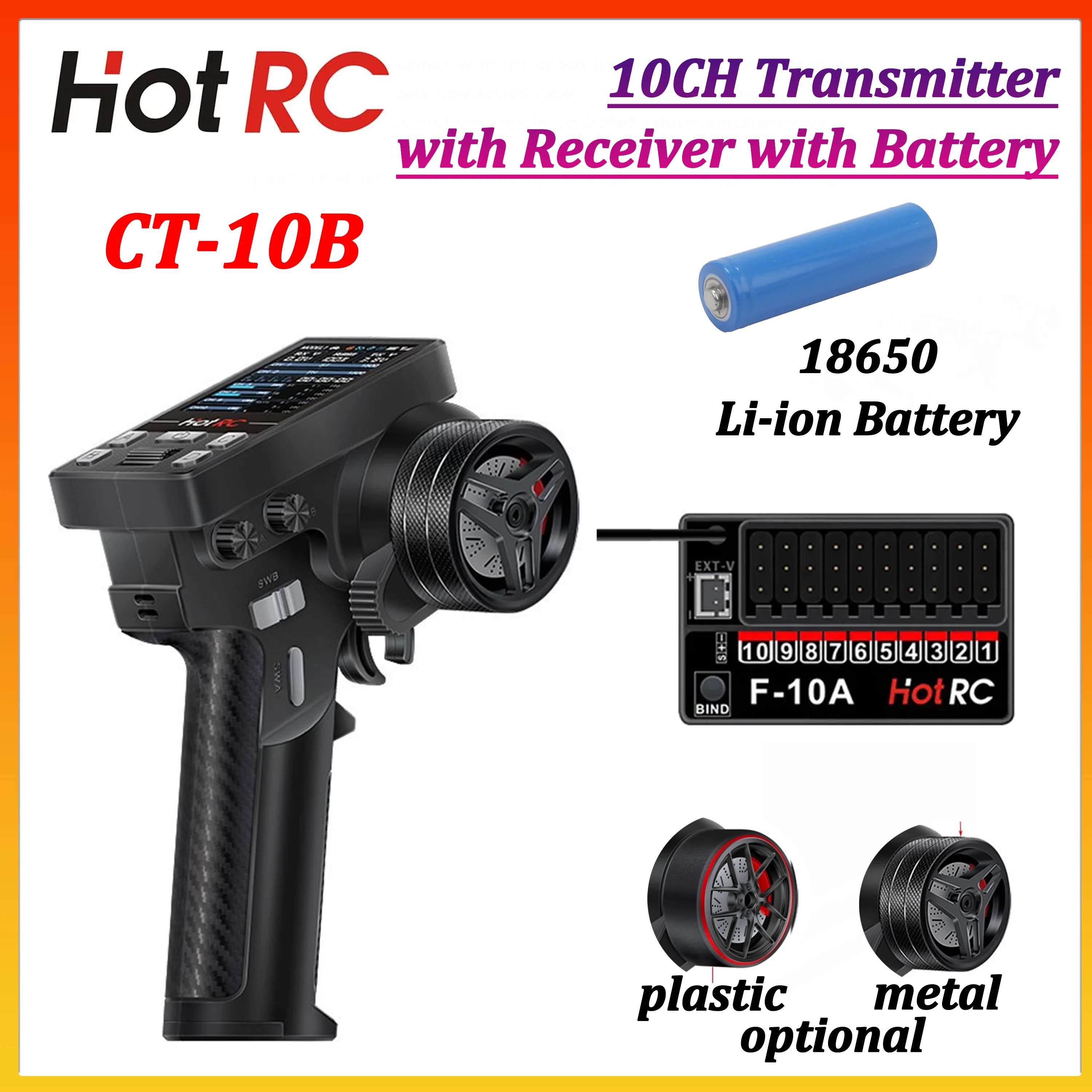 HOTRC CT-10B 10CH Transmitter Remote Control F-10A Receiver 18650 Li-ion Battery for RC Car Crawler Drift Tank Plane Boat DIY
HOTRC CT-10B 10CH Transmitter Remote Control F-10A Receiver 18650 Li-ion Battery for RC Car Crawler Drift Tank Plane Boat DIY