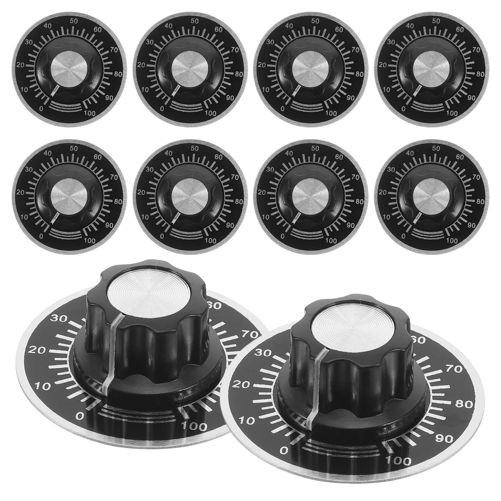 10 set Potentiometer Knobs 6mm Inner Hole Scale Plate Indicator Knobs Bass Tone Volume Control Plastic Metal Material Guitar
10 set Potentiometer Knobs 6mm Inner Hole Scale Plate Indicator Knobs Bass Tone Volume Control Plastic Metal Material Guitar