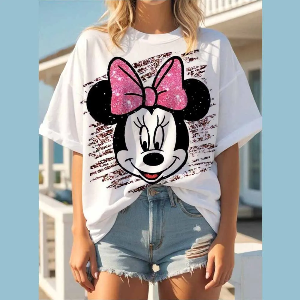 Disney Mickey Mouse printed women's T-shirt fashionable summer O-neck Harajuku top T-shirt casual short sleeved women's clothing
Disney Mickey Mouse printed women's T-shirt fashionable summer O-neck Harajuku top T-shirt casual short sleeved women's clothing