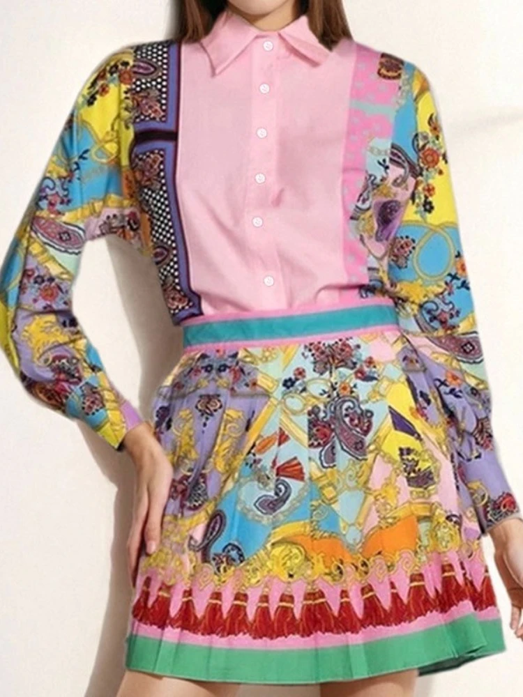 Women 2 Piece Set 2025 Fashion Chic Printed Long Sleeve Lapel Single Breasted Button Shirt Top A Line Pleated Mini Skirt Sets
Women 2 Piece Set 2025 Fashion Chic Printed Long Sleeve Lapel Single Breasted Button Shirt Top A Line Pleated Mini Skirt Sets