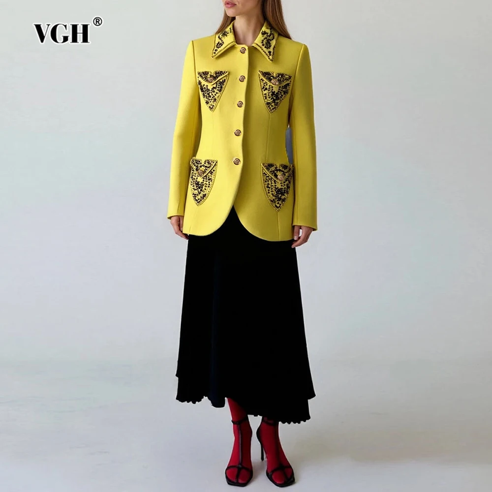 VGH Slimming Designer Spliced Button Solid Jackets For Women Lapel Long Sleeve Temperament Party Blazers Female Fashion Style
VGH Slimming Designer Spliced Button Solid Jackets For Women Lapel Long Sleeve Temperament Party Blazers Female Fashion Style