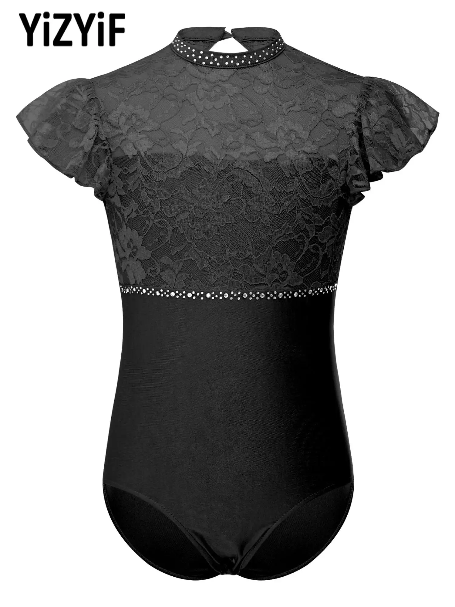 Girls Shiny Rhinestone Ballet Leotard Lace Patchwork Ruffled Sleeve Cutout Back Press Button Crotch Bodysuit Sparkle for Dance
Girls Shiny Rhinestone Ballet Leotard Lace Patchwork Ruffled Sleeve Cutout Back Press Button Crotch Bodysuit Sparkle for Dance