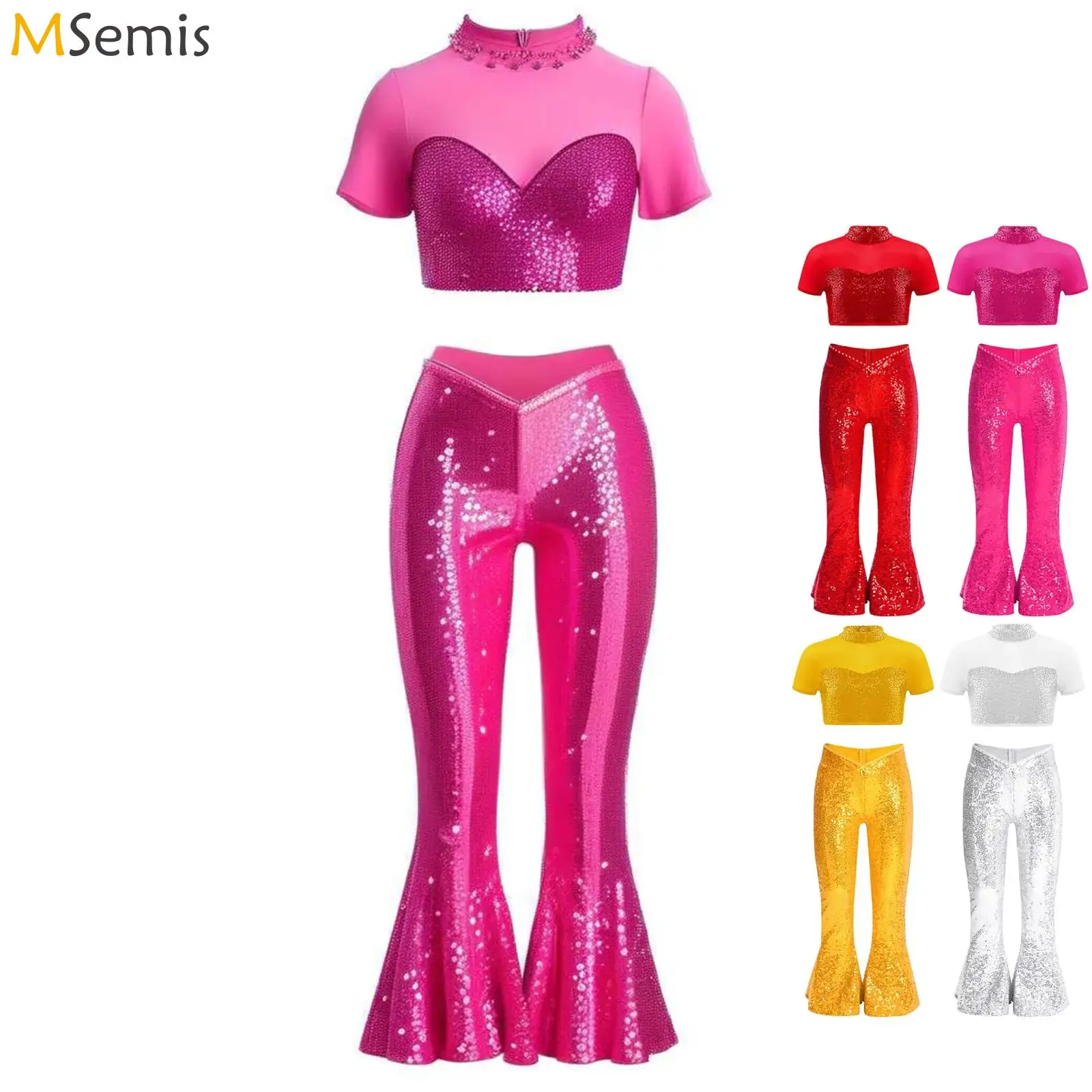 Детский костюм для джазовых танцев в стиле хип-хоп для девочек, укороченный топ с блестками и брюками-клеш, комплект для джазовых танцев, сценический костюм
Детский костюм для джазовых танцев в стиле хип-хоп для девочек, укороченный топ с блестками и брюками-клеш, комплект для джазовых танцев, сценический костюм