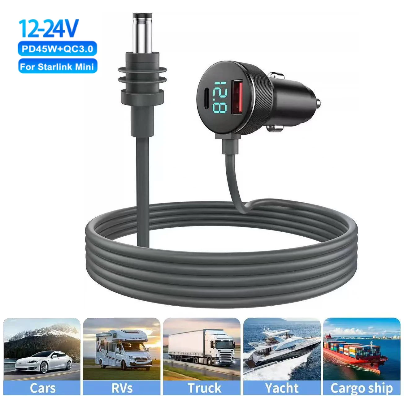 for Starlink Mini 3-in-1 Car Charger and DC Power Cable with Cigarette Lighter Adapter, 12V-24V Digital Display Car Adapter
for Starlink Mini 3-in-1 Car Charger and DC Power Cable with Cigarette Lighter Adapter, 12V-24V Digital Display Car Adapter