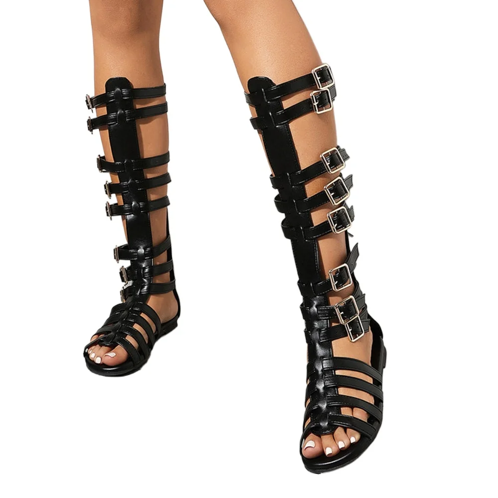 Women's Roman Gladiator Sandalias Knee High Flat Sandals Plus Size 28-48 Black White Back Zipper Summer Beach Casual Shoes L35
Women's Roman Gladiator Sandalias Knee High Flat Sandals Plus Size 28-48 Black White Back Zipper Summer Beach Casual Shoes L35