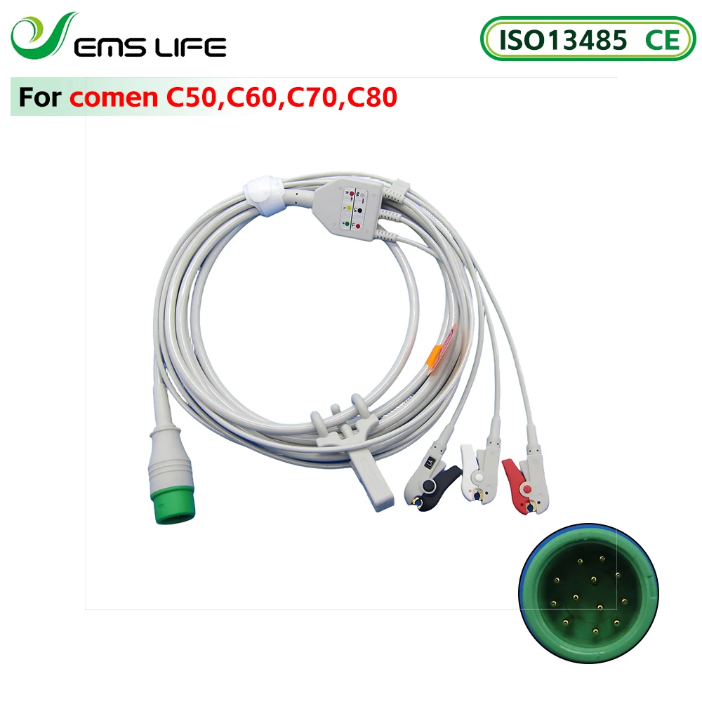 ecg cable with 3leads snap and 12pin square connector for C0MEN C50/60/70/80 paitent monitor
ecg cable with 3leads snap and 12pin square connector for C0MEN C50/60/70/80 paitent monitor