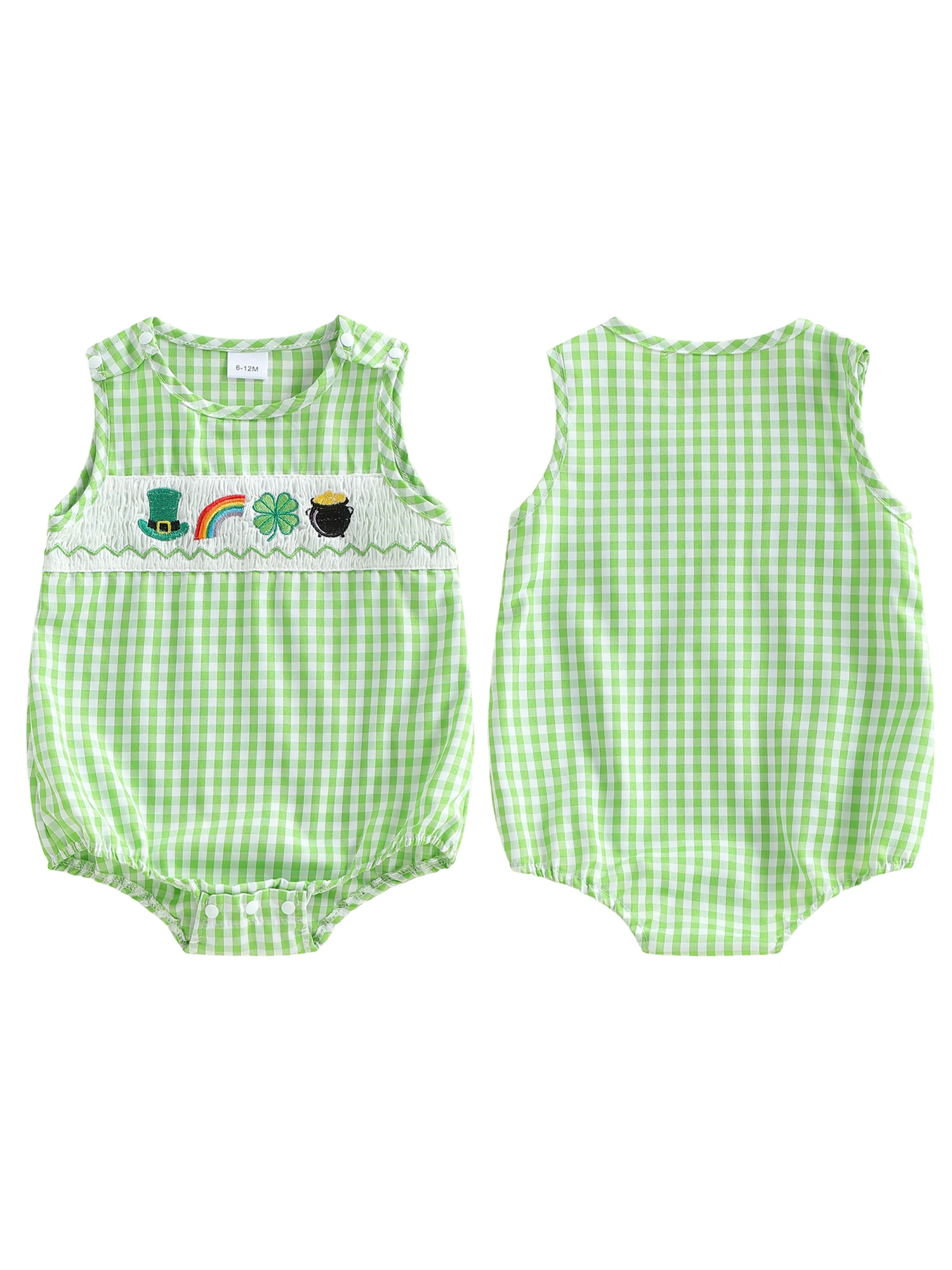 Stylish Baby Girl Green Plaid Dress with Shamrock Embroidery and Round Neckline - Sleeveless Irish Jumpsuit for Infants
Stylish Baby Girl Green Plaid Dress with Shamrock Embroidery and Round Neckline - Sleeveless Irish Jumpsuit for Infants