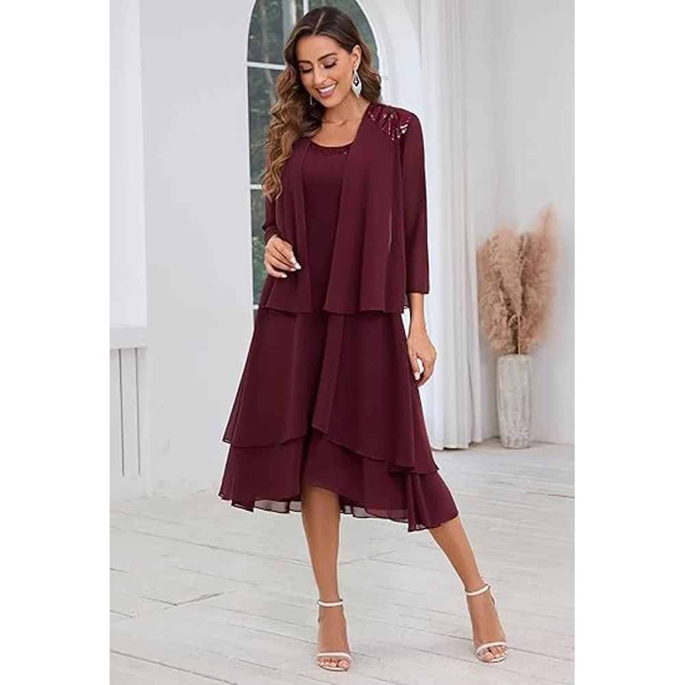 Customized 2 Pieces Mother of The Bride Dresses A Line Formal Evening Gown Lace Up Back Wedding Guest Dress Knee Length 2025
Customized 2 Pieces Mother of The Bride Dresses A Line Formal Evening Gown Lace Up Back Wedding Guest Dress Knee Length 2025