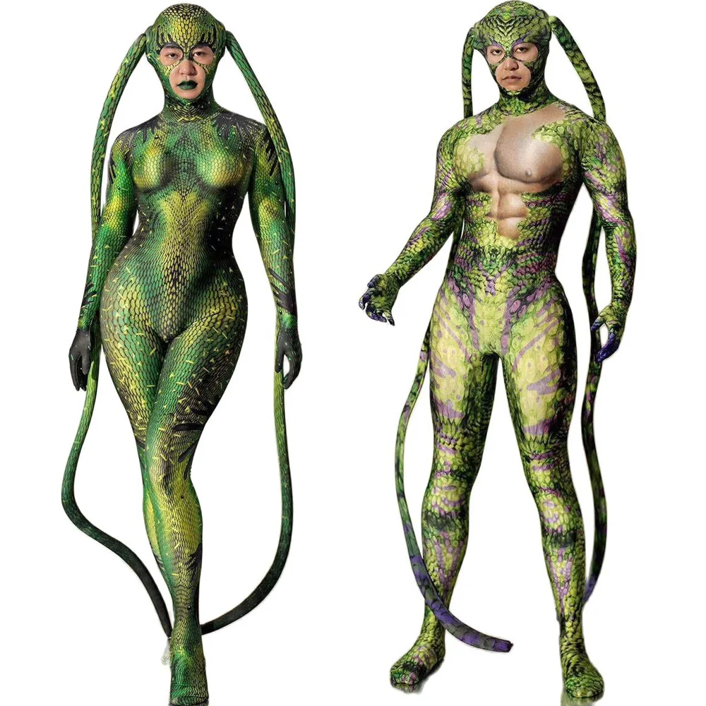 Animal Cosplay Green Striped Printing Jumpsuits Halloween Costume Women/Men Personalized Headgear Role Playing Nightclub Outfit
Animal Cosplay Green Striped Printing Jumpsuits Halloween Costume Women/Men Personalized Headgear Role Playing Nightclub Outfit