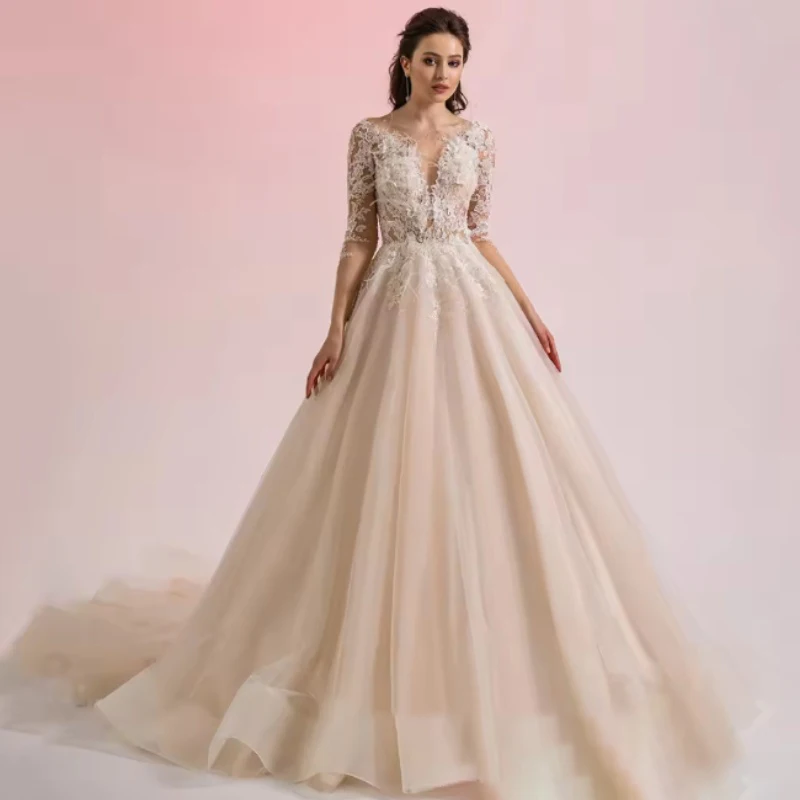 Modest Wedding Dresses Sweetheart Illusion Long Sleeve for Muslim Bride Appliques Draped A-Line Arabic Bridal Gown Customized 
Modest Wedding Dresses Sweetheart Illusion Long Sleeve for Muslim Bride Appliques Draped A-Line Arabic Bridal Gown Customized