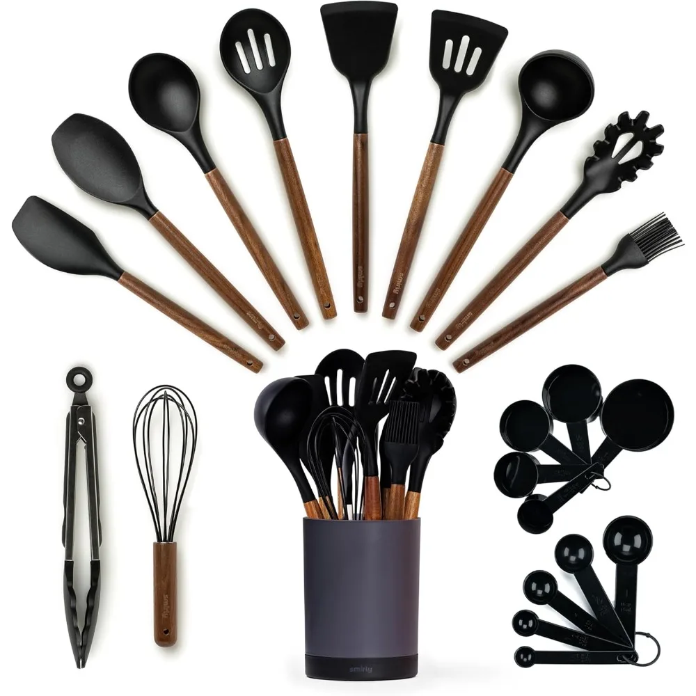 kitchen utensils set – 22-piece silicone cooking utensils set, spatula set with holder, wooden handle silicone kitchen gadgets 
kitchen utensils set – 22-piece silicone cooking utensils set, spatula set with holder, wooden handle silicone kitchen gadgets