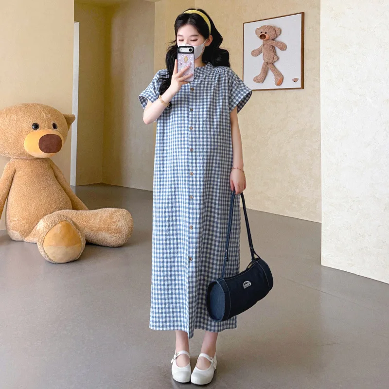 Maternity Dress Summer Casual Minimalist Plaid Button Up Short Sleeve Maxi Dress for Pregnant Women 2026 Loose Comfortable
Maternity Dress Summer Casual Minimalist Plaid Button Up Short Sleeve Maxi Dress for Pregnant Women 2026 Loose Comfortable