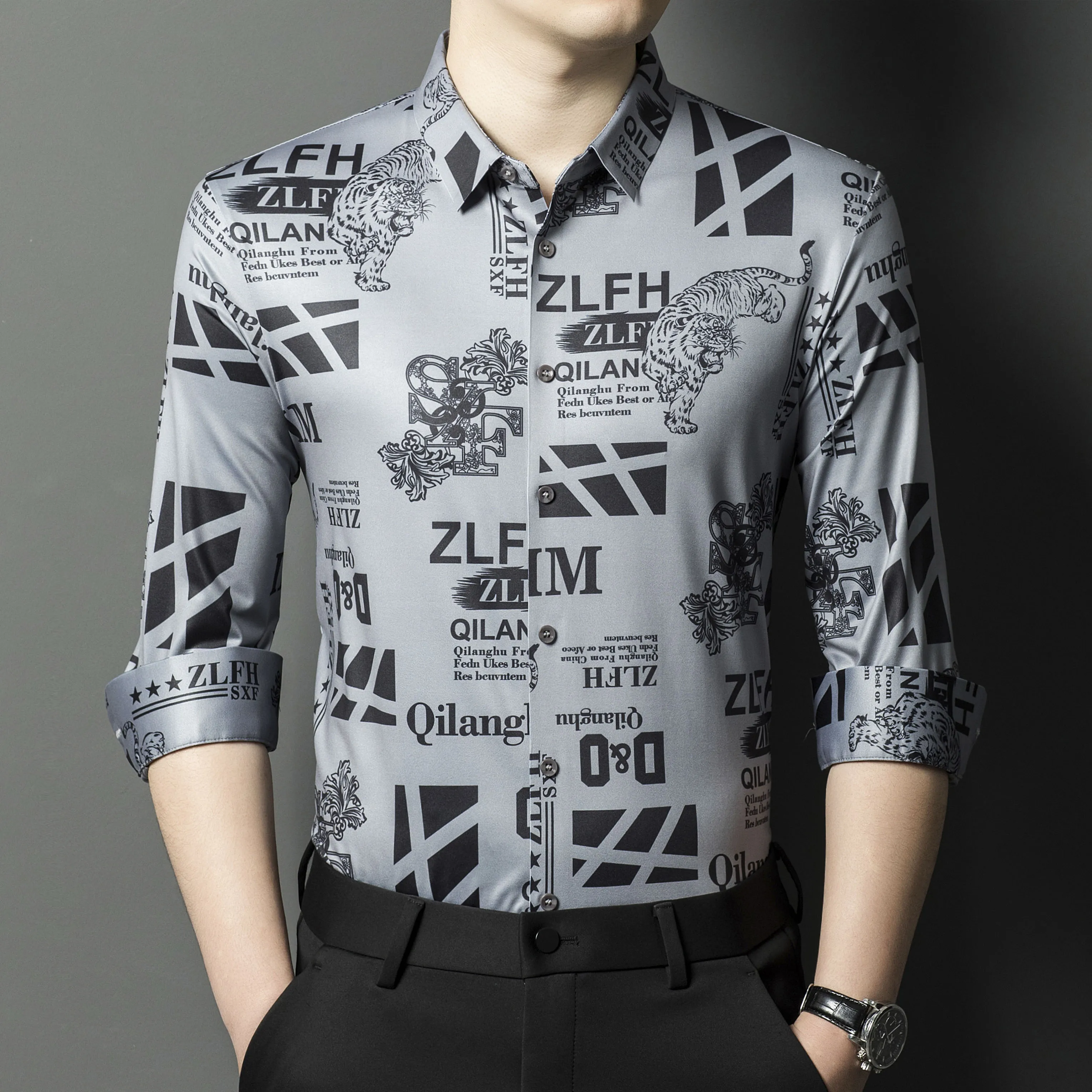 New Trendy Letters Print No Trace Dress Shirts Spring Mens Fashion Printing Wrinkle Resistant Tops Long Sleeve Seamless Shirts
New Trendy Letters Print No Trace Dress Shirts Spring Mens Fashion Printing Wrinkle Resistant Tops Long Sleeve Seamless Shirts