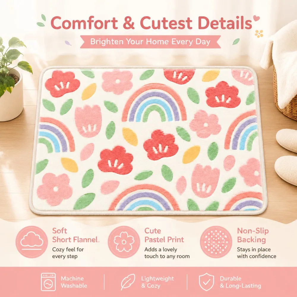 ESRBSO Pastel Rainbow Floral Bathroom Rug Soft Flannel Non Slip Floor Mat Cute Doormat for Bedroom Kids Room 40x60-80x120cm
ESRBSO Pastel Rainbow Floral Bathroom Rug Soft Flannel Non Slip Floor Mat Cute Doormat for Bedroom Kids Room 40x60-80x120cm
