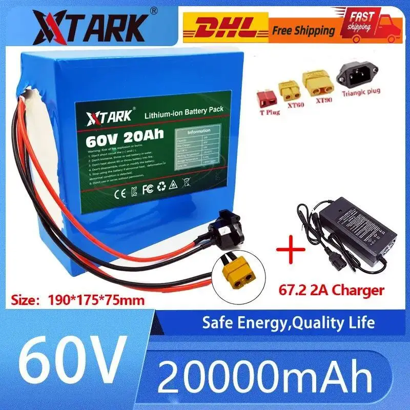 60V 20A Electric Bike 21700 Battery For Scooter Motorcycle 67.2V 16S4P 3000W XT60 Rechargeable Battery With Same Port BMS+Charge
60V 20A Electric Bike 21700 Battery For Scooter Motorcycle 67.2V 16S4P 3000W XT60 Rechargeable Battery With Same Port BMS+Charge