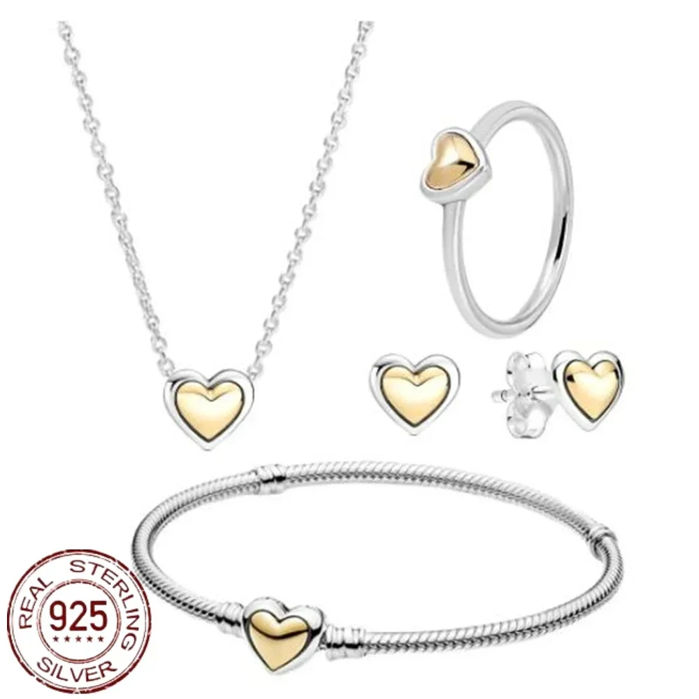 2025 New 925 Silver Domed Gold Plated Heart Collie Necklace, Ring, Earring and Bracelet Fit Jewelry Set for Women's Gift
2025 New 925 Silver Domed Gold Plated Heart Collie Necklace, Ring, Earring and Bracelet Fit Jewelry Set for Women's Gift
