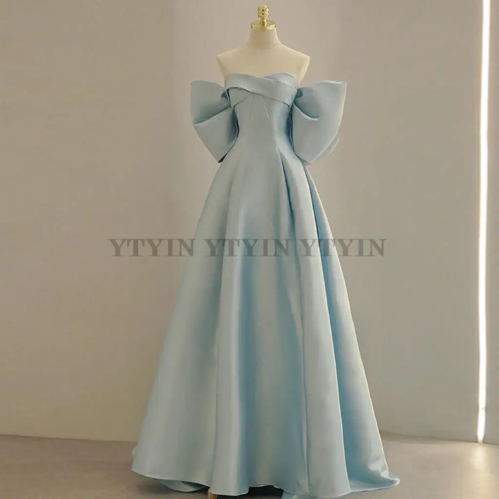 Sky Blue Bridesmaid Dresses Strapless Satin Off Shoulder Boat Neck A-line Slim Customized Evening Party Gowns
Sky Blue Bridesmaid Dresses Strapless Satin Off Shoulder Boat Neck A-line Slim Customized Evening Party Gowns