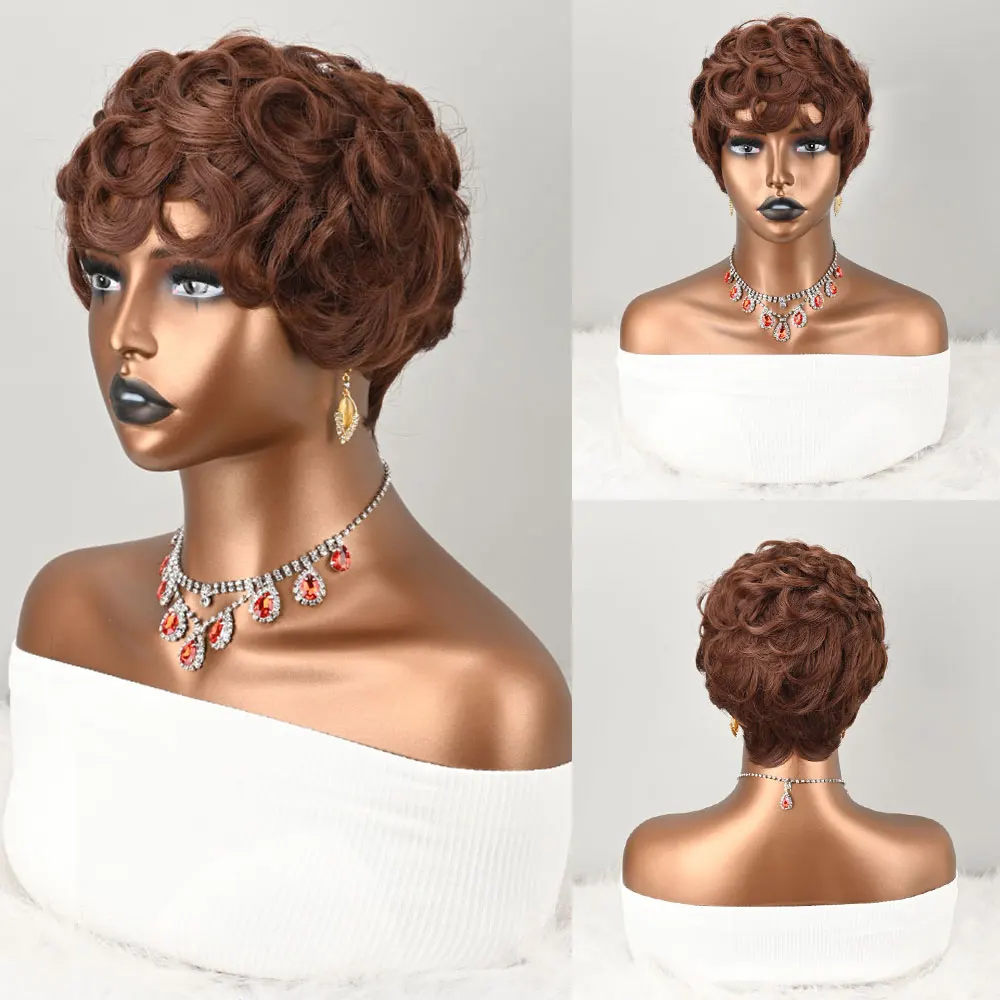 Short Curly Synthetic Wig with Bangs, Brown Pixie Cut Wig Heat Resistant Fiber Wig for Daily Wear
Short Curly Synthetic Wig with Bangs, Brown Pixie Cut Wig Heat Resistant Fiber Wig for Daily Wear