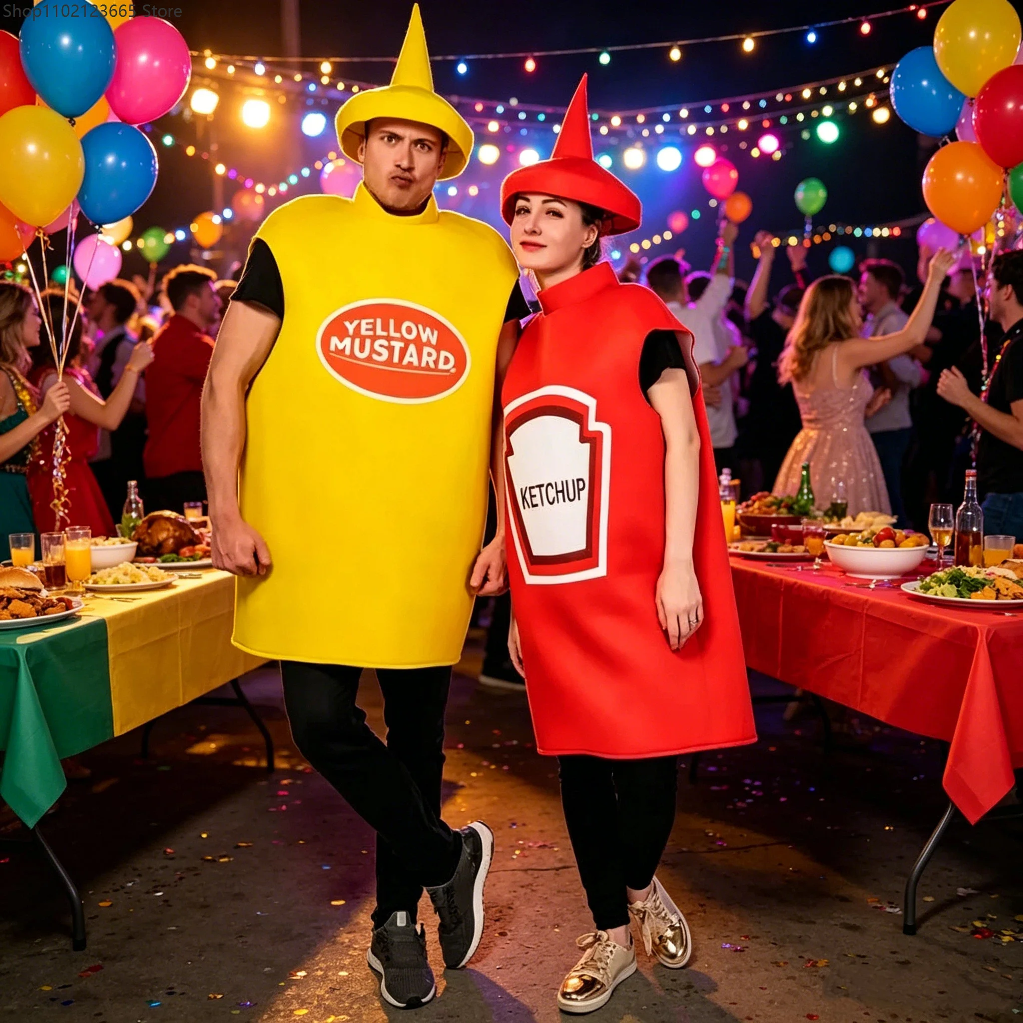 2026 Unisex Ketchup And Mustard Jumpsuit With Hat Funny Food Party Clothes Halloween Costume For Men And Women
2026 Unisex Ketchup And Mustard Jumpsuit With Hat Funny Food Party Clothes Halloween Costume For Men And Women