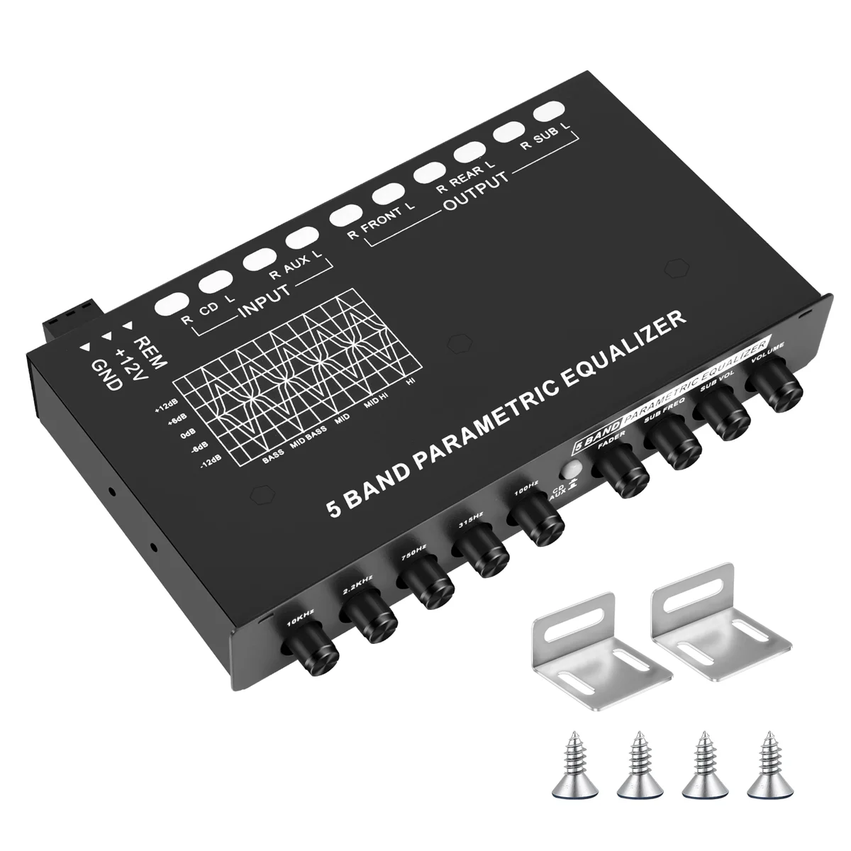 5-Band Car Audio Equalizer, Adjustable 5 Bands EQ Car Amplifier Graphic Equalizer with CD/AUX Input Select Switch,Black
5-Band Car Audio Equalizer, Adjustable 5 Bands EQ Car Amplifier Graphic Equalizer with CD/AUX Input Select Switch,Black