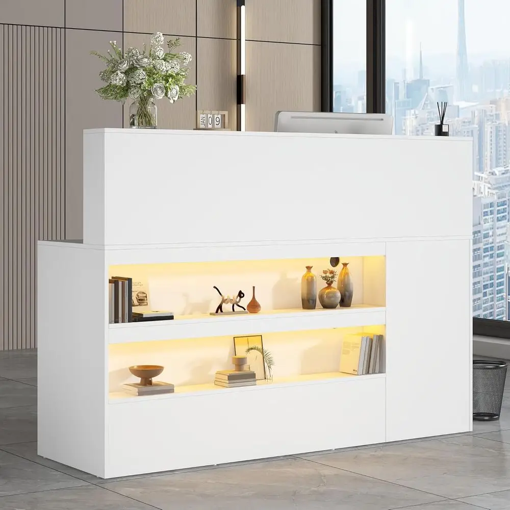 63" Retion Desk with LED Lights Power Outlets,L-Shaped ern ront Table Retion Room Table with Cable Grommet,Lockable Ders,Retail
63" Retion Desk with LED Lights Power Outlets,L-Shaped ern ront Table Retion Room Table with Cable Grommet,Lockable Ders,Retail