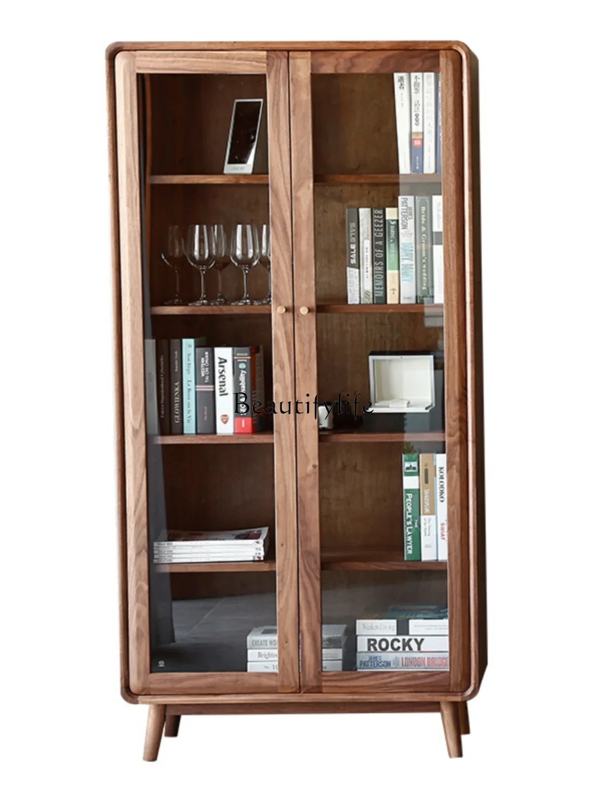 FG26Nordic Light Luxury Black Walnut Solid Wood Bookcase with Glass Door Floor Storage Cabinet
FG26Nordic Light Luxury Black Walnut Solid Wood Bookcase with Glass Door Floor Storage Cabinet