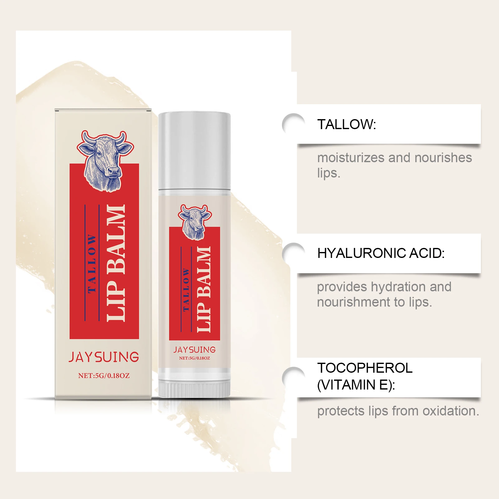 Beef Tallow Lip Balm Hydrating Moisturizer Soothe Chapped Dry Lips Non-stick Grass Fed Tallow Chapstick Long-Lasting Lip Plumper
Beef Tallow Lip Balm Hydrating Moisturizer Soothe Chapped Dry Lips Non-stick Grass Fed Tallow Chapstick Long-Lasting Lip Plumper
