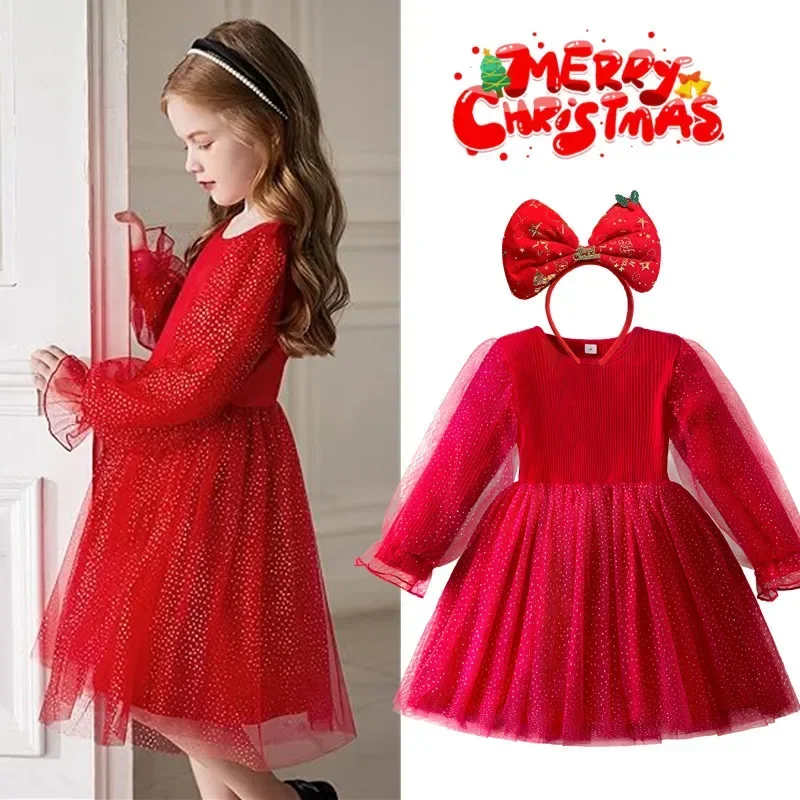 Little Girl Red Christmas Dress Long Sleeve Round Neck Casual Birthday Dress Sequin Tulle Mesh Dress Headband for New Year Party
Little Girl Red Christmas Dress Long Sleeve Round Neck Casual Birthday Dress Sequin Tulle Mesh Dress Headband for New Year Party