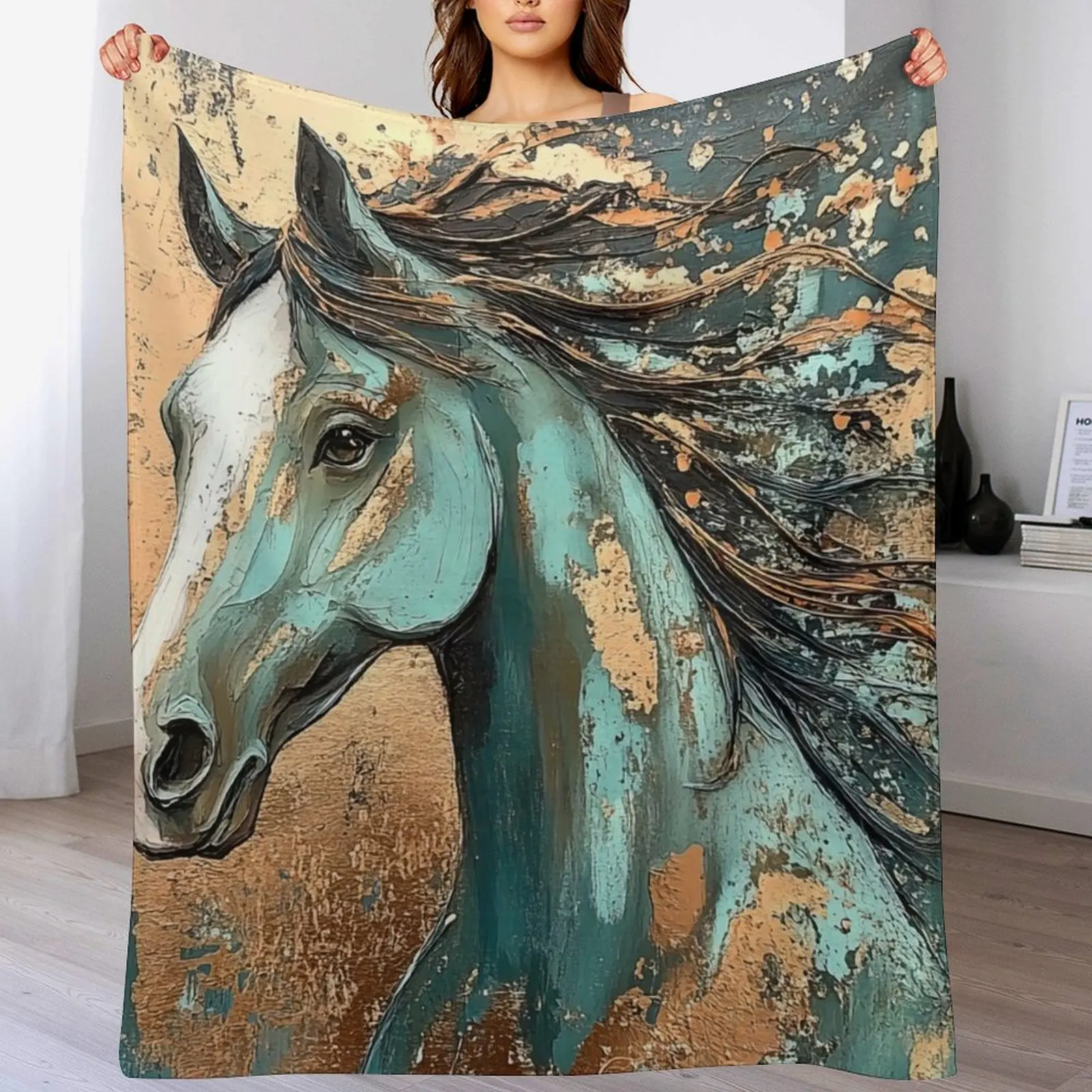 Teal and Copper Horse Throw Blanket Elegant Warm Throw Blanket for Hotel Home
Teal and Copper Horse Throw Blanket Elegant Warm Throw Blanket for Hotel Home