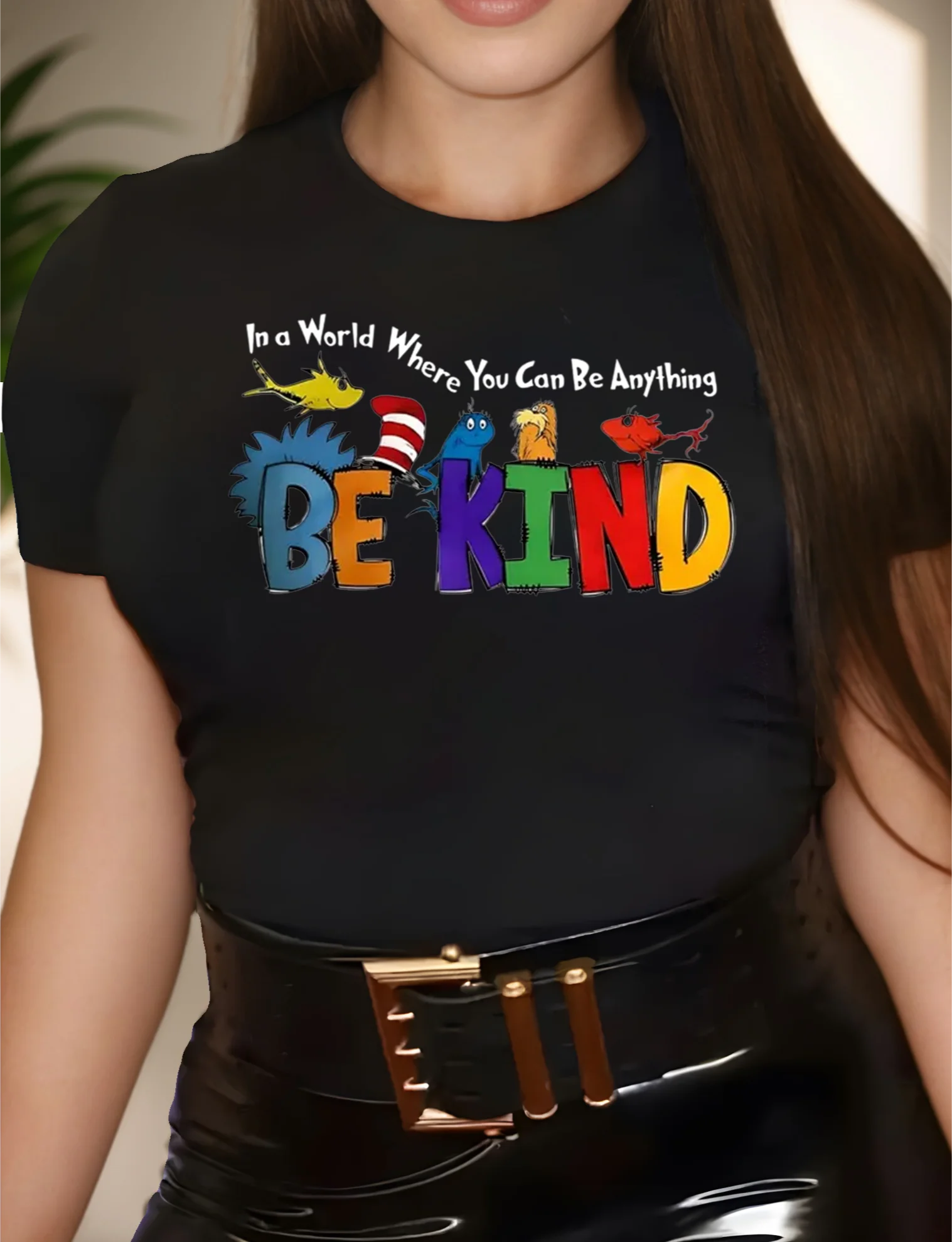 Summer Plus Size T-shirt Women Cartoon Print Short Sleeve Round Neck Loose Tops Stylish Oversize Black T Shirt for Women
Summer Plus Size T-shirt Women Cartoon Print Short Sleeve Round Neck Loose Tops Stylish Oversize Black T Shirt for Women