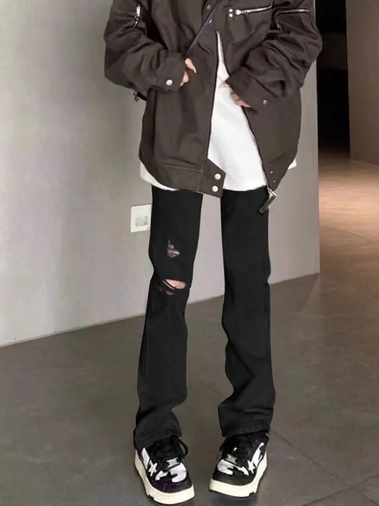 Black Ripped Slim Fit Straight Leg Men's Jeans Spring Summer New Style American High Street Vibe Wind Micro Flared Pants
Black Ripped Slim Fit Straight Leg Men's Jeans Spring Summer New Style American High Street Vibe Wind Micro Flared Pants