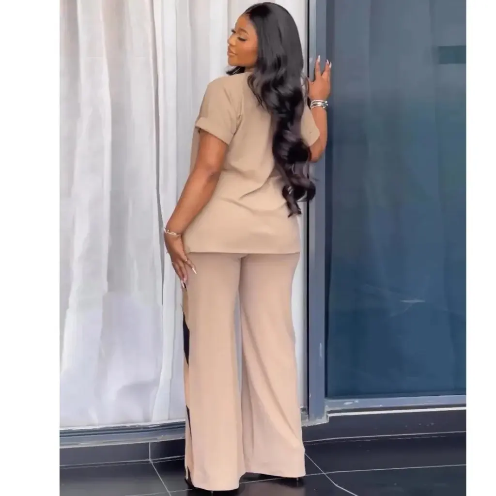 Women's Winter Fashion V-neck Short-Sleeved Top with Side Slit And Wide-Leg Pants Two-Piece Set European And American Style
Women's Winter Fashion V-neck Short-Sleeved Top with Side Slit And Wide-Leg Pants Two-Piece Set European And American Style