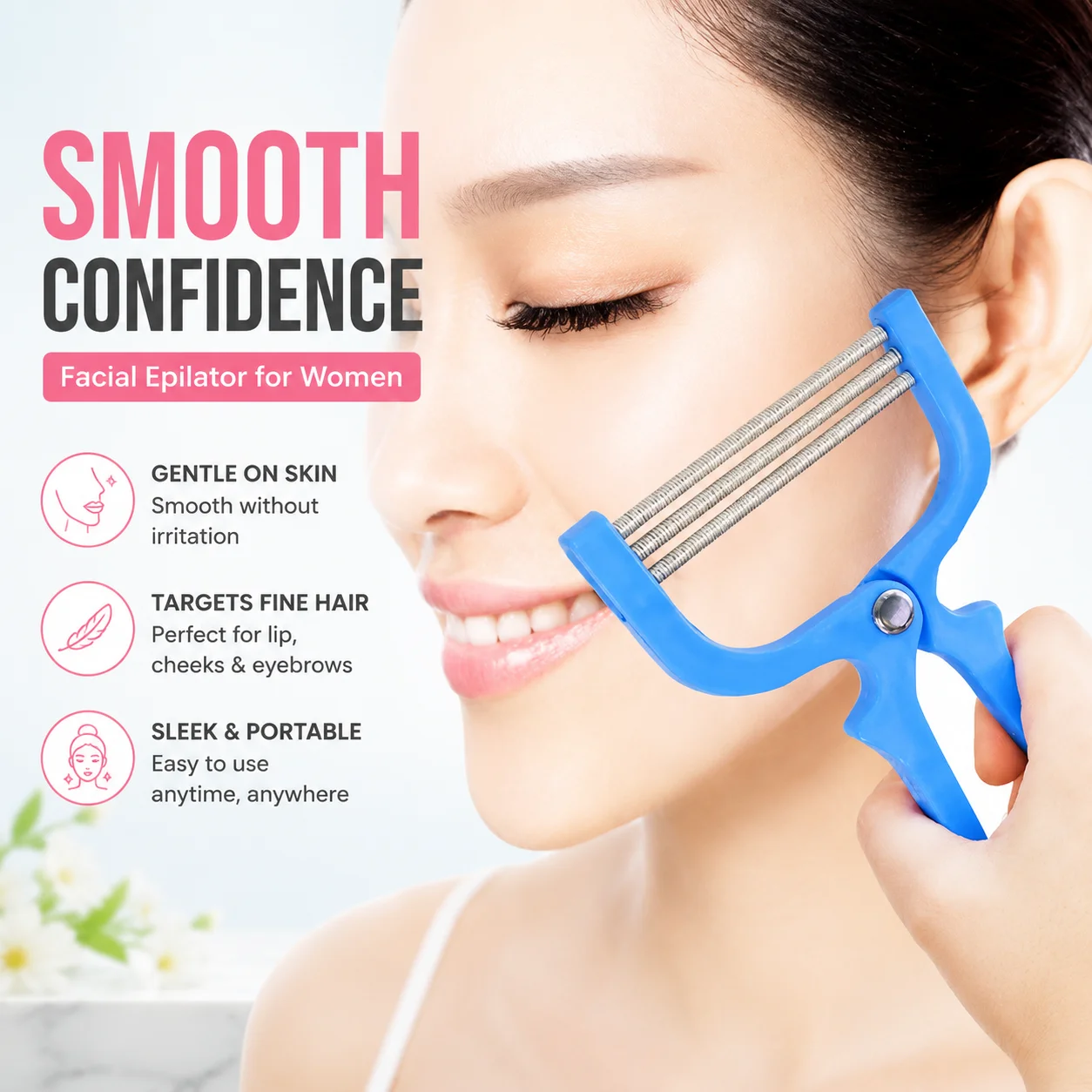 Facial Epilator for Women, Handheld Hair Removal for Smooth Skin, Lip & Eyebrow Elastic Epilator
Facial Epilator for Women, Handheld Hair Removal for Smooth Skin, Lip & Eyebrow Elastic Epilator