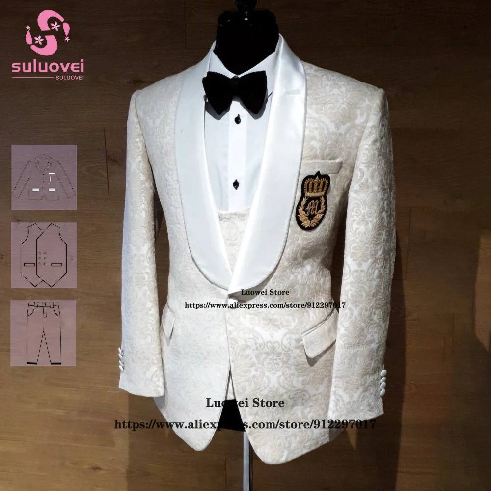 Fashion Jacquard Slim Fit Suits For Men Elegant 3 Piece Jacket Vest And Pants Set Formal Groom Wedding Shawl Lapel Tuxedo Blazer
Fashion Jacquard Slim Fit Suits For Men Elegant 3 Piece Jacket Vest And Pants Set Formal Groom Wedding Shawl Lapel Tuxedo Blazer