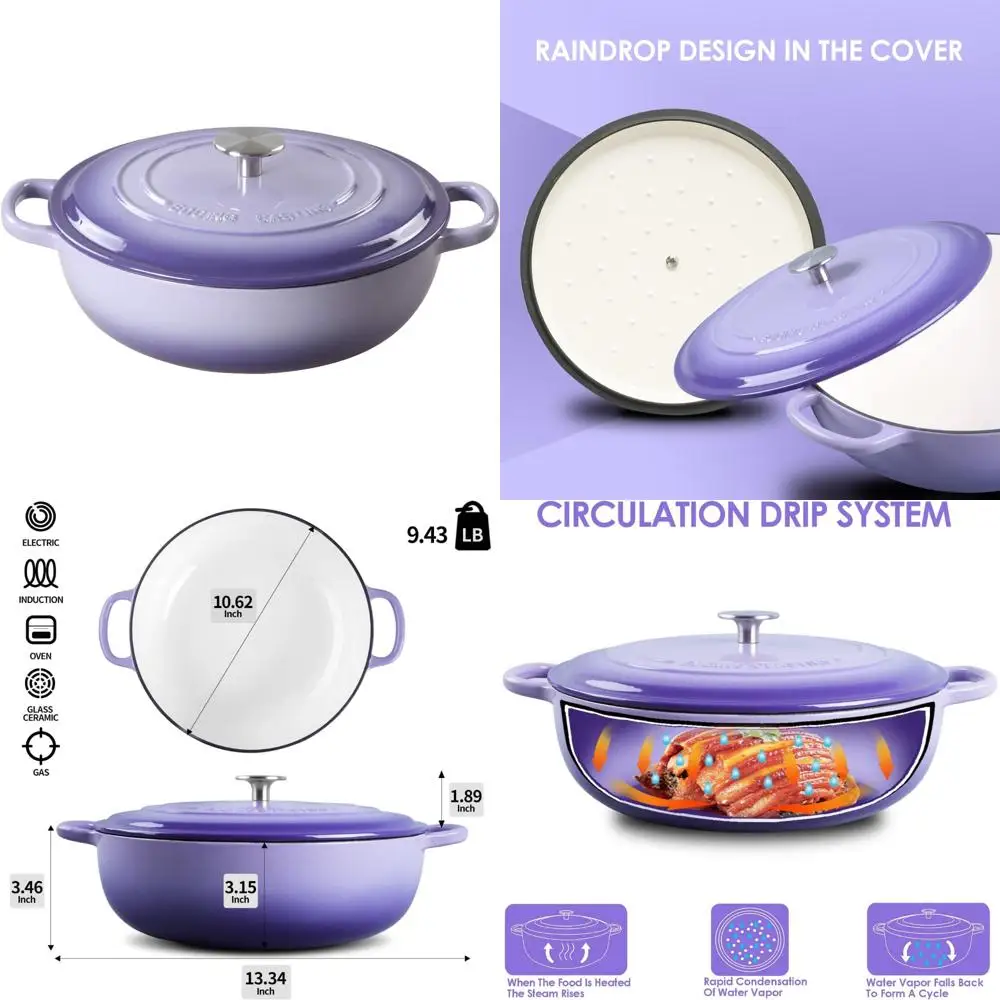 Purple 3.8 Quart Enameled Cast Iron Shallow Casserole Dutch Oven with Dual Handles, Perfect for Braising and Casseroles
Purple 3.8 Quart Enameled Cast Iron Shallow Casserole Dutch Oven with Dual Handles, Perfect for Braising and Casseroles