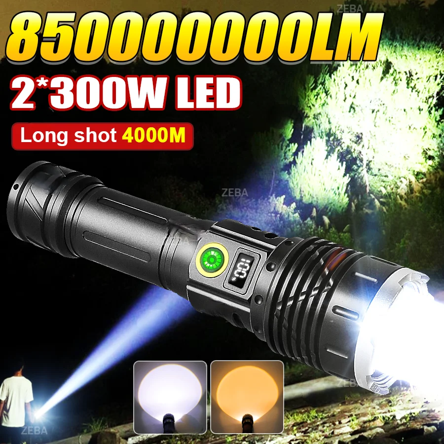 Super Powerful 2*300W LED Flashlight 8500000LM Super Bright Flashlight Rechargeable Tactical Torch Light Camping Fishing Lantern
Super Powerful 2*300W LED Flashlight 8500000LM Super Bright Flashlight Rechargeable Tactical Torch Light Camping Fishing Lantern