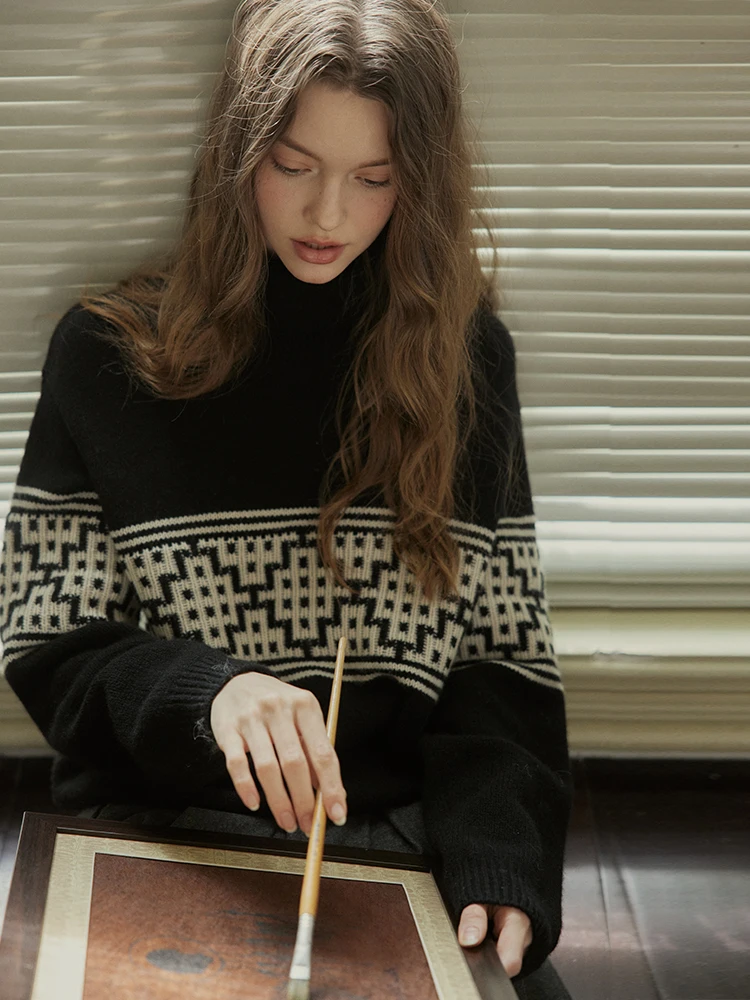 Cpaia Qia Pia Ya 00% Camere Sweater Artistic Geometry f High Collar Vintage Loose Soft Ele Women's Knitted Woolen Top
Cpaia Qia Pia Ya 00% Camere Sweater Artistic Geometry f High Collar Vintage Loose Soft Ele Women's Knitted Woolen Top