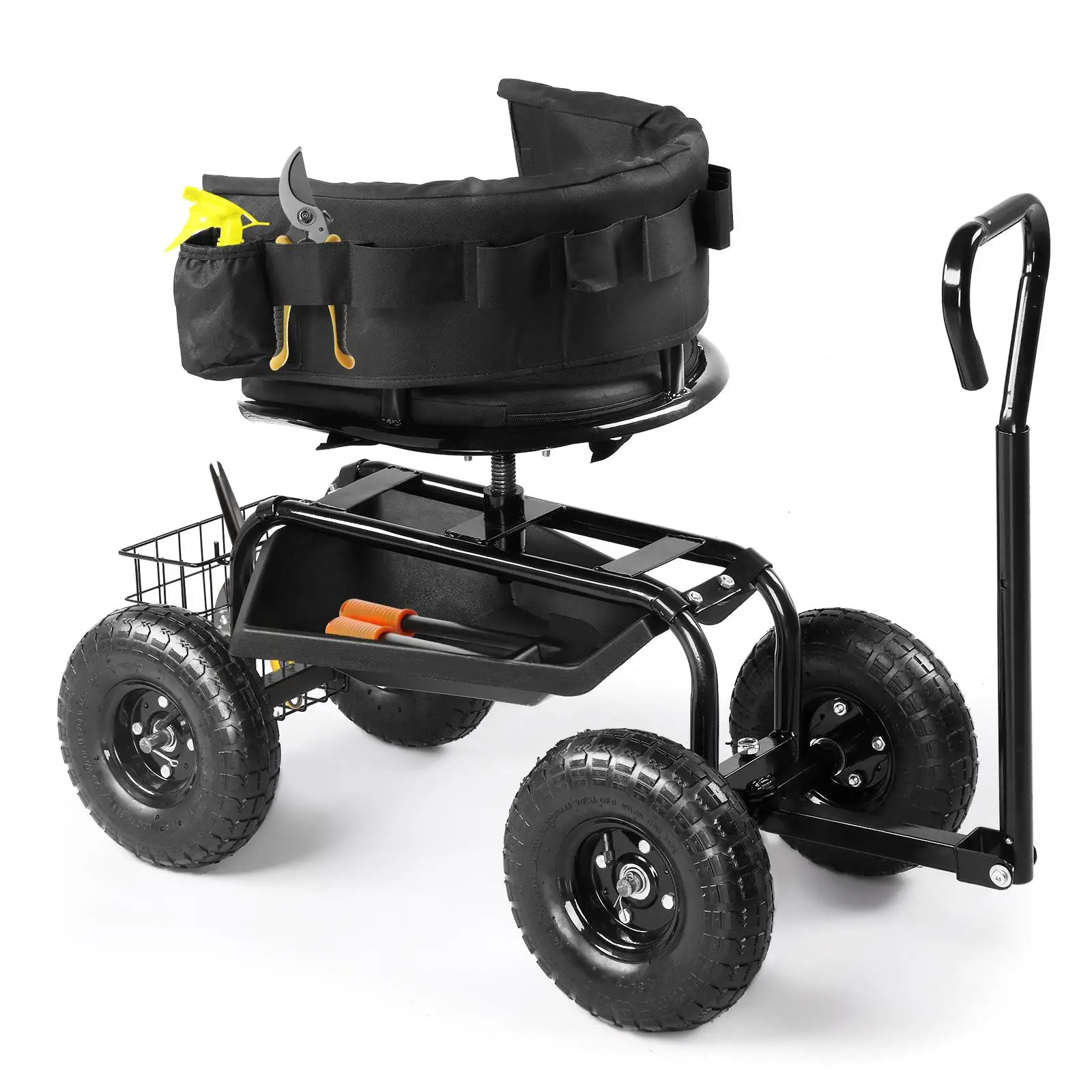 360° Swivel Gardening Cart with Cushioned Seat & Tool Tray - Outdoor for planting Stool with Steering Handle, Black
360° Swivel Gardening Cart with Cushioned Seat & Tool Tray - Outdoor for planting Stool with Steering Handle, Black