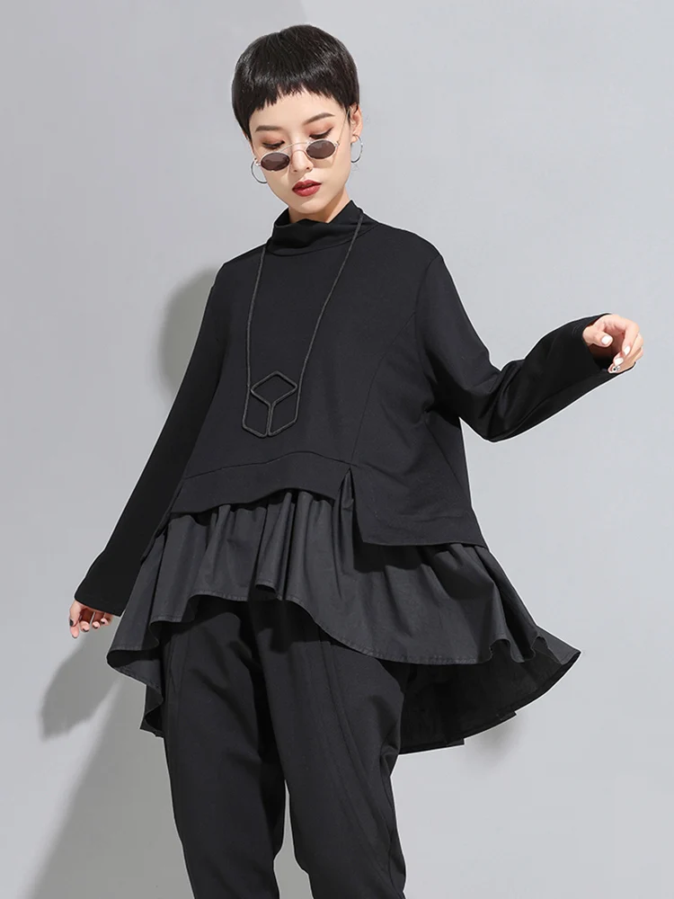 Women Asymmetrical Patchwork Ruffles Turtleneck T-shirt Long Sleeve Loose Casual Tshirt Tops Fashion Clothing Spring Autumn 2023
Women Asymmetrical Patchwork Ruffles Turtleneck T-shirt Long Sleeve Loose Casual Tshirt Tops Fashion Clothing Spring Autumn 2023