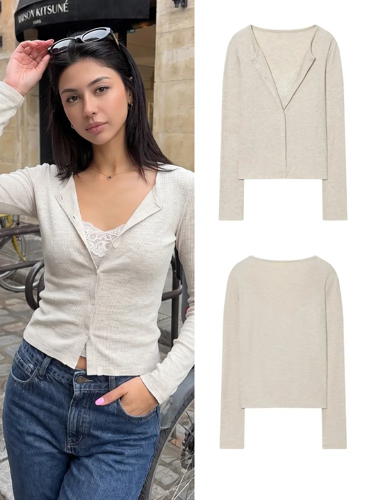HH Women Retro Short Beige Top Single Breasted Long Sleeve Shirts Elegant Lace Spliced Knitted Cardigan Autumn Streetwear Tops
HH Women Retro Short Beige Top Single Breasted Long Sleeve Shirts Elegant Lace Spliced Knitted Cardigan Autumn Streetwear Tops