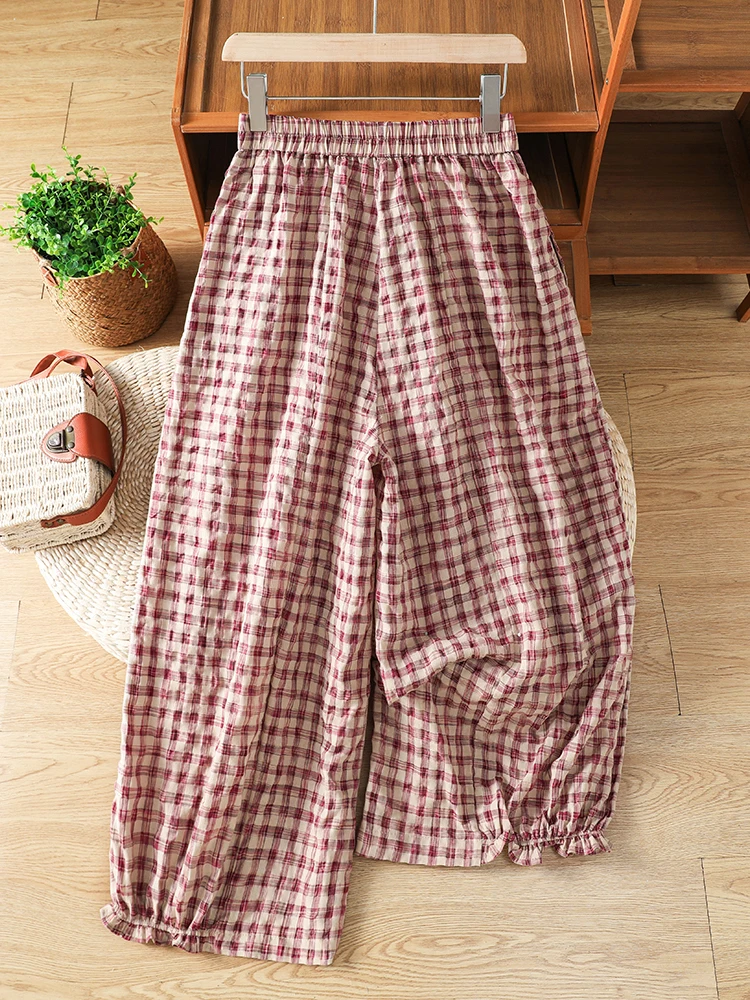 Artistic Style Bubble Cotton Plaid Casual Pants Elastic Waist Lantern Pants Women's Clothing Label Removed Leisure Trousers
Artistic Style Bubble Cotton Plaid Casual Pants Elastic Waist Lantern Pants Women's Clothing Label Removed Leisure Trousers