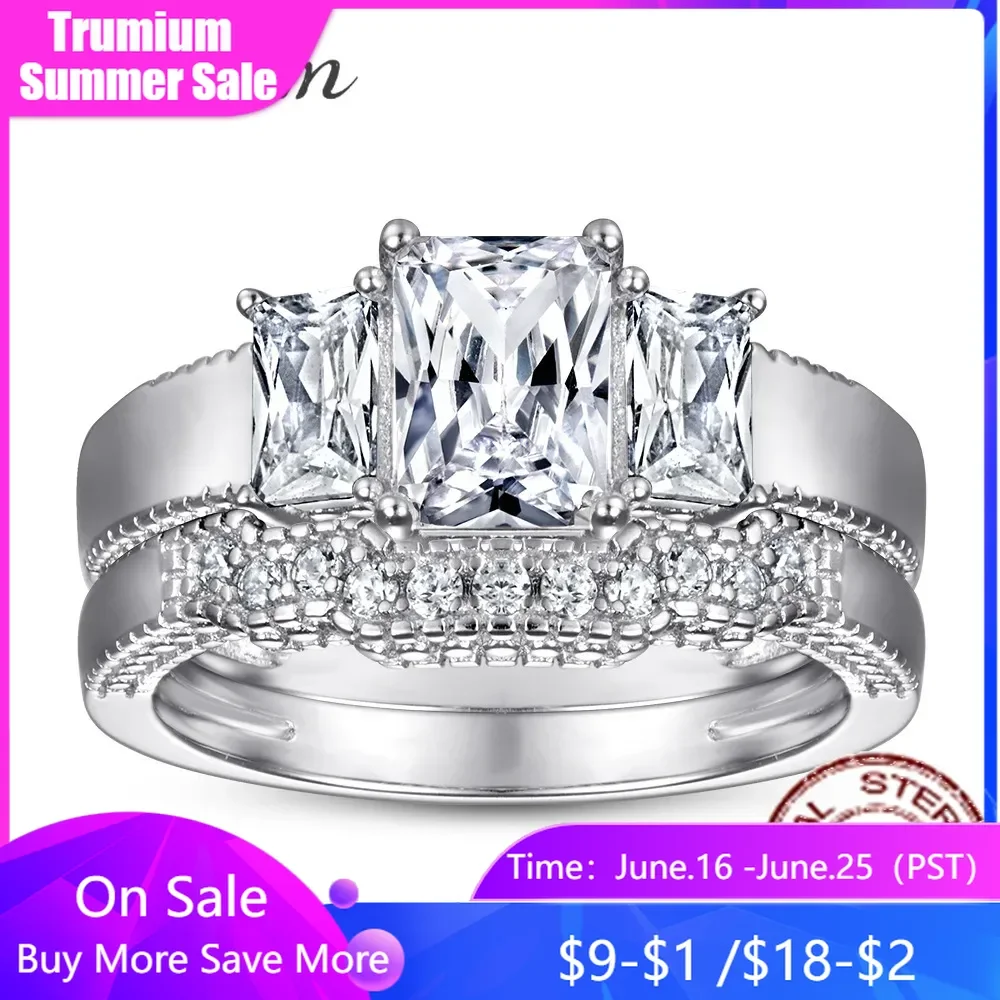 Trumium 5*7mm 925 Sterling Silver Rectangle Zircon Wedding Ring Set For Bridal Engagement Women Jewelry Gifts Accessories
Trumium 5*7mm 925 Sterling Silver Rectangle Zircon Wedding Ring Set For Bridal Engagement Women Jewelry Gifts Accessories