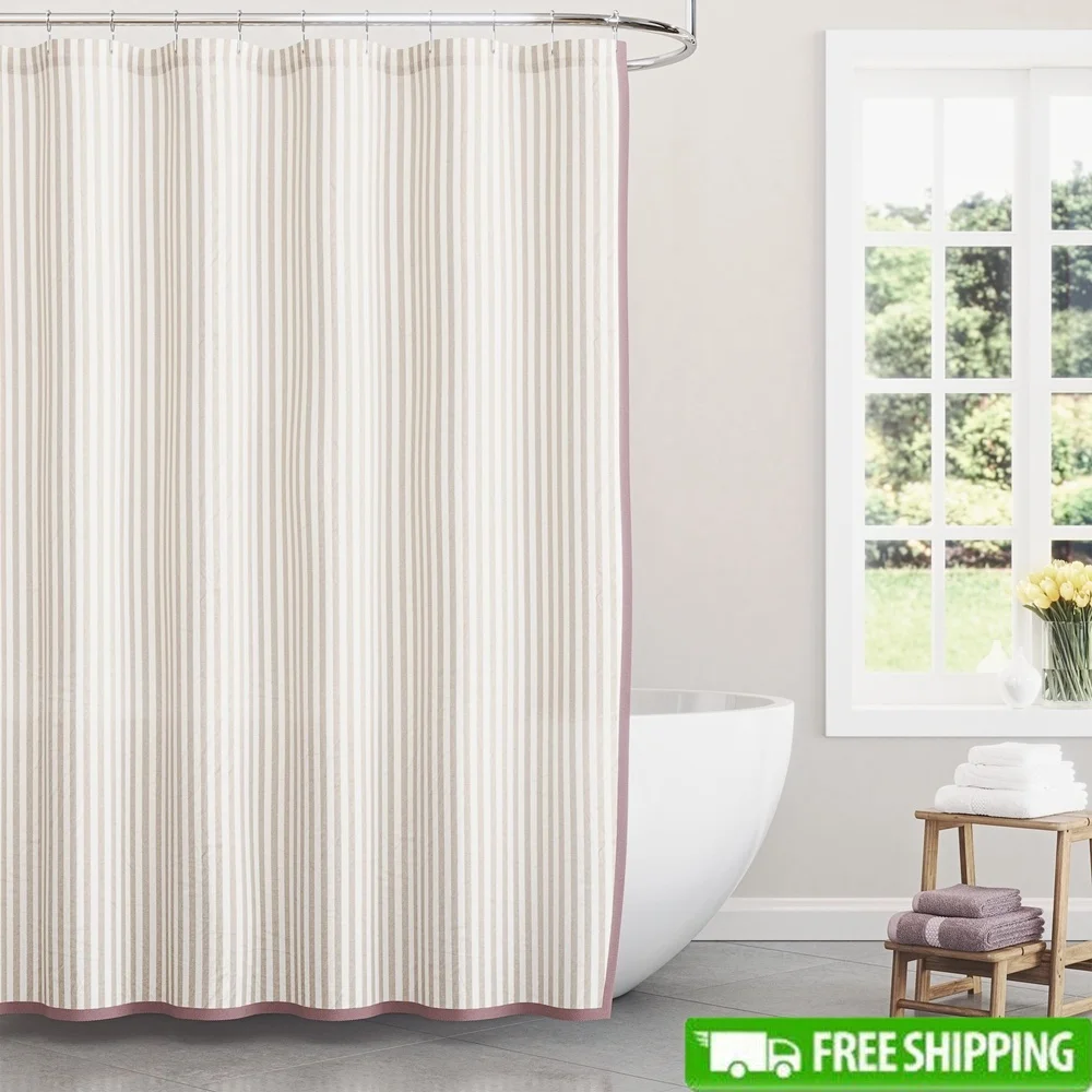 Занавеска для душа с узкими полосками, смесь хлопка и полиэстера, 72x72, можно стирать в машине, декор для ванной комнаты, легкий уход, тонкая темно-серо-розовая розовая отделка 
Занавеска для душа с узкими полосками, смесь хлопка и полиэстера, 72x72, можно стирать в машине, декор для ванной комнаты, легкий уход, тонкая темно-серо-розовая розовая отделка