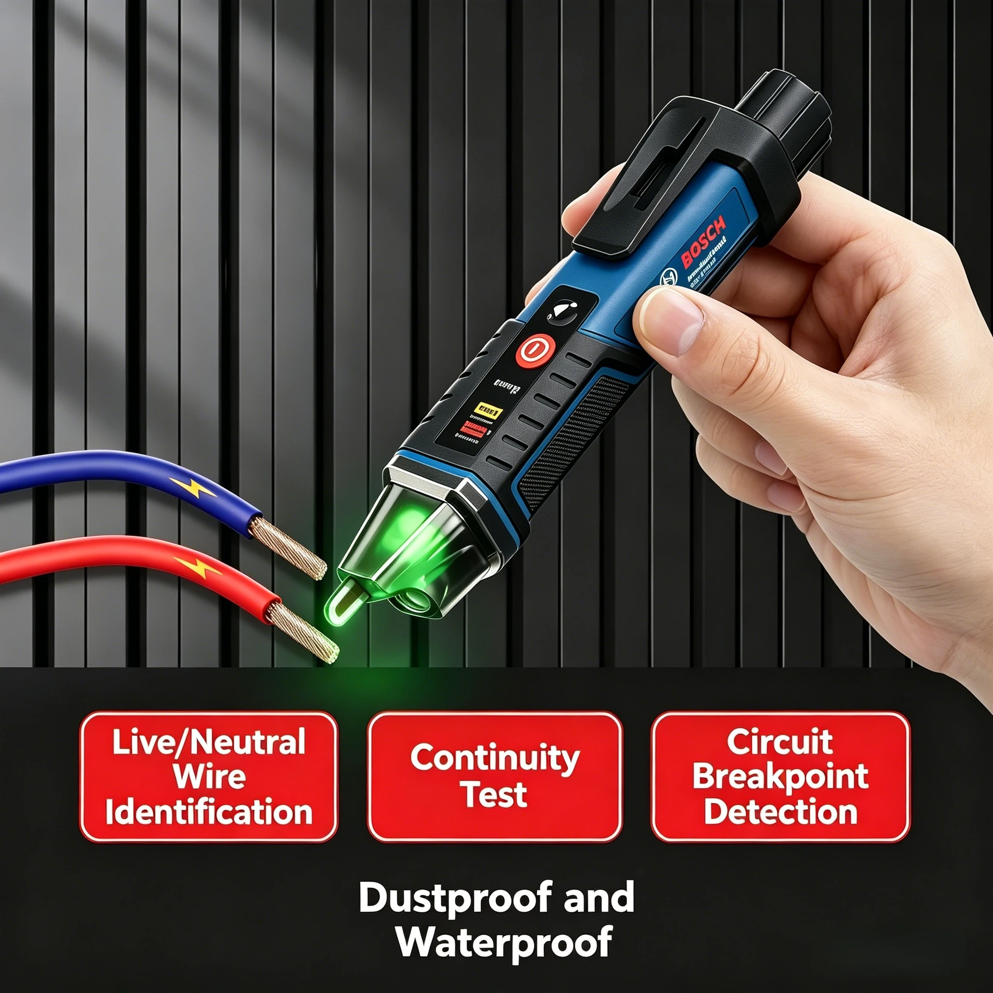 BOSCH GVD 1000-17 Professional Non-contact Voltage Tester Self-test IP67 Rating Dual Voltage for Electric Drill Working
BOSCH GVD 1000-17 Professional Non-contact Voltage Tester Self-test IP67 Rating Dual Voltage for Electric Drill Working