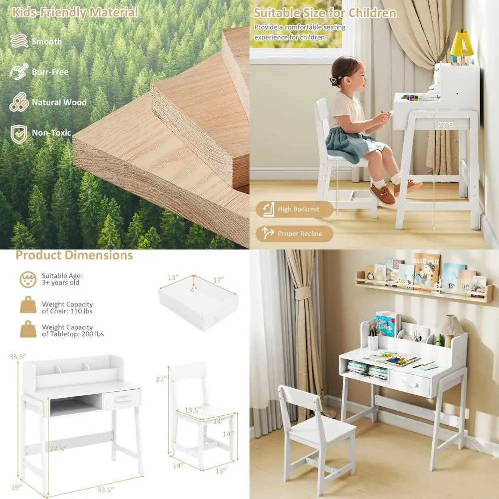 Wooden Toddler Desk and Chair Set with Storage for Kids, Suitable for Boys and Girls Ages 3+
Wooden Toddler Desk and Chair Set with Storage for Kids, Suitable for Boys and Girls Ages 3+