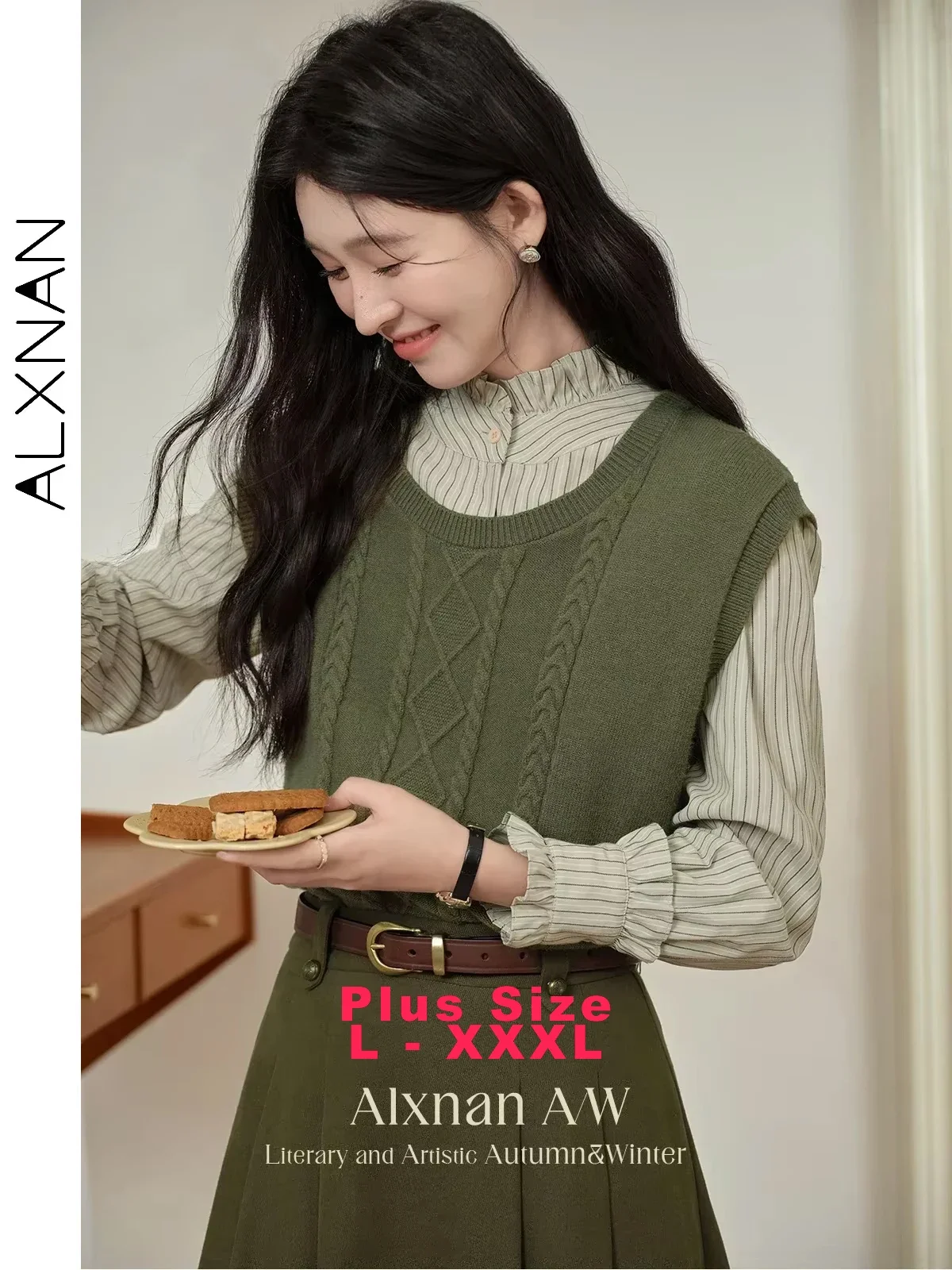 ALXNAN Women's Knitted Plus Size Sweater Vests Trendy Olive-green O-neck Fall Winter Loose Sleeveless Top Sold Separately D06802
ALXNAN Women's Knitted Plus Size Sweater Vests Trendy Olive-green O-neck Fall Winter Loose Sleeveless Top Sold Separately D06802