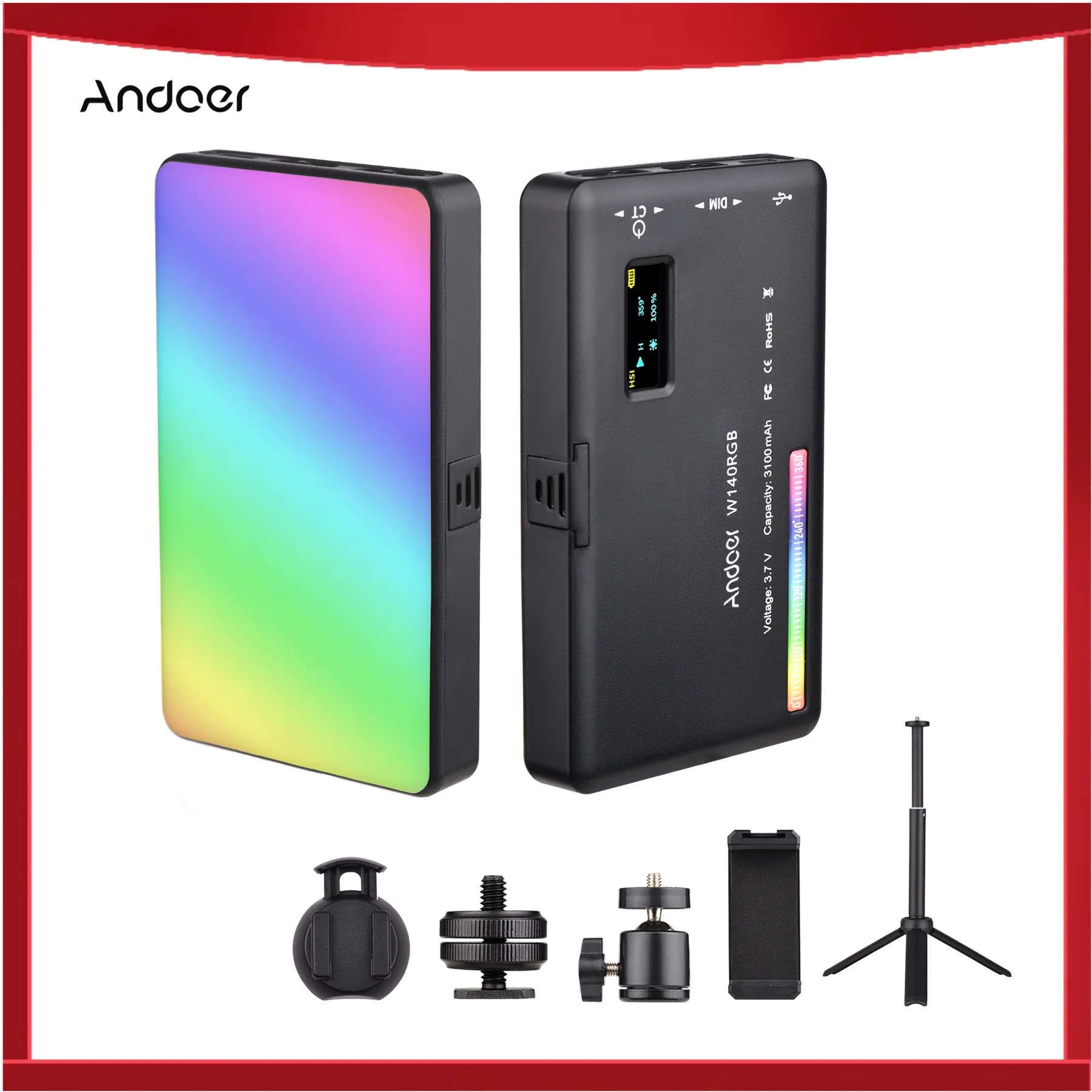 Andoer W140 RGB LED Video Light Kit Pocket Video Conference Lighting CRI95+ 2500K-9000K Dimmable 20 Lighting Effects
Andoer W140 RGB LED Video Light Kit Pocket Video Conference Lighting CRI95+ 2500K-9000K Dimmable 20 Lighting Effects