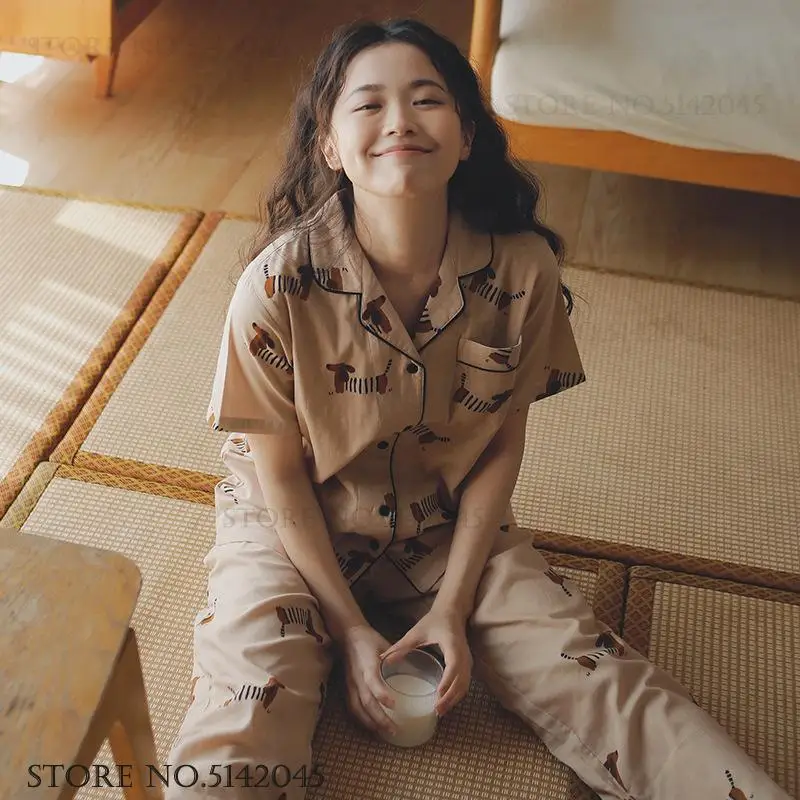 Women Cotton Gauze Pajama Set Summer New Short Sleeve Trouser Pijamas Suit Home Clothes Cute Print Cartoon Sleepwear Loungewear
Women Cotton Gauze Pajama Set Summer New Short Sleeve Trouser Pijamas Suit Home Clothes Cute Print Cartoon Sleepwear Loungewear