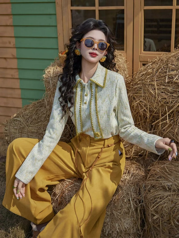2026 Spring Retro Hong Kong Beauty Green Vest Bottom Shirt Yellow Wide Leg Pants Three Piece Set Women's Casual High Waist
2026 Spring Retro Hong Kong Beauty Green Vest Bottom Shirt Yellow Wide Leg Pants Three Piece Set Women's Casual High Waist
