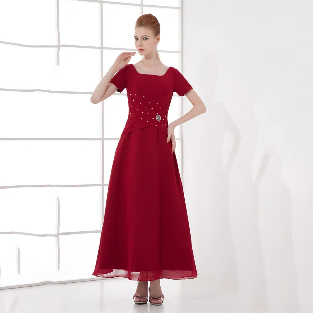 Red Mother of The Bride Dresses Customized Square Collar Short Sleeves Chiffon A-line Ankle Length Mother Dress with Crystal
Red Mother of The Bride Dresses Customized Square Collar Short Sleeves Chiffon A-line Ankle Length Mother Dress with Crystal
